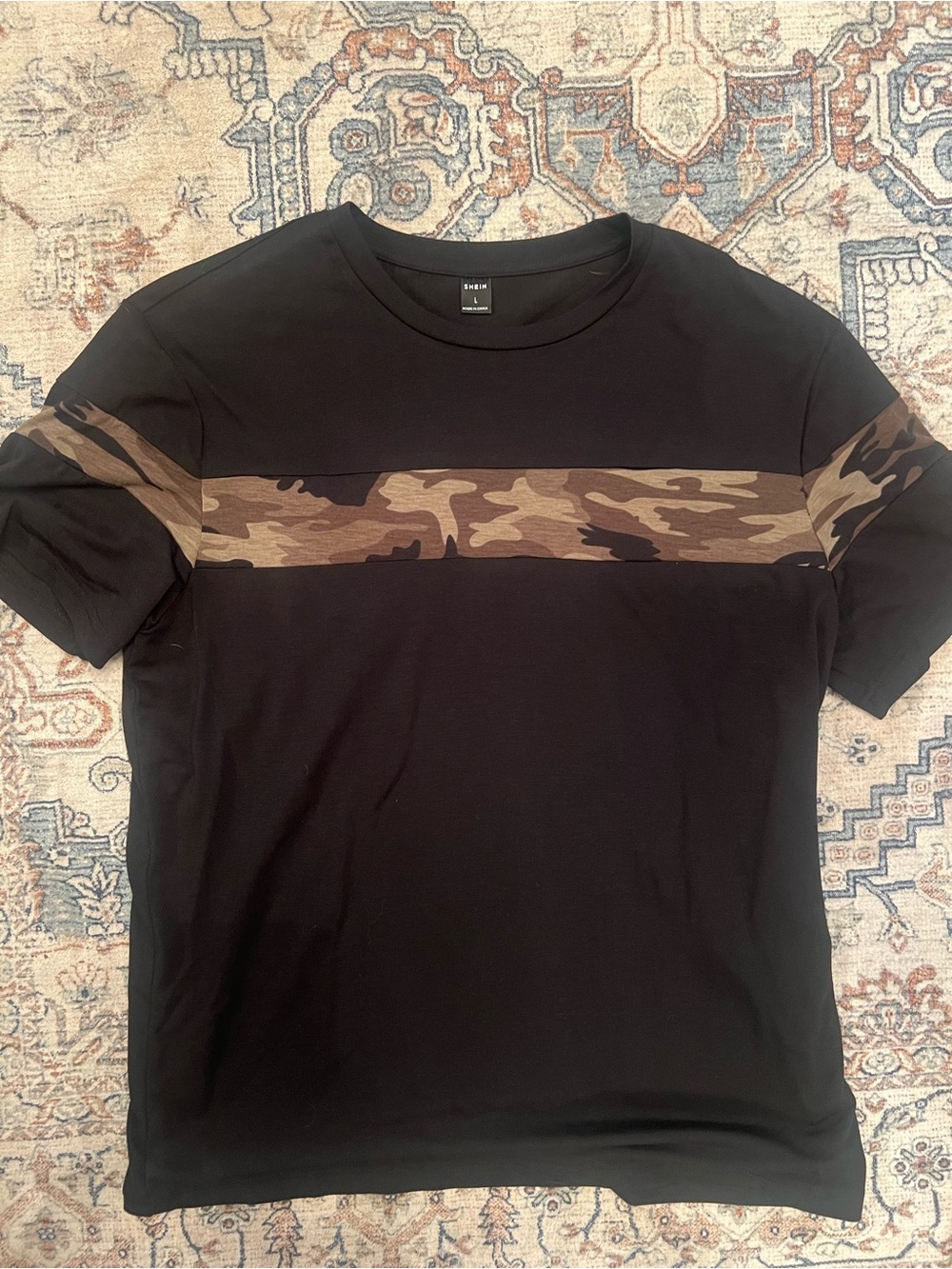 Black Tee with Camo Stripe - Casual Men's Shirt